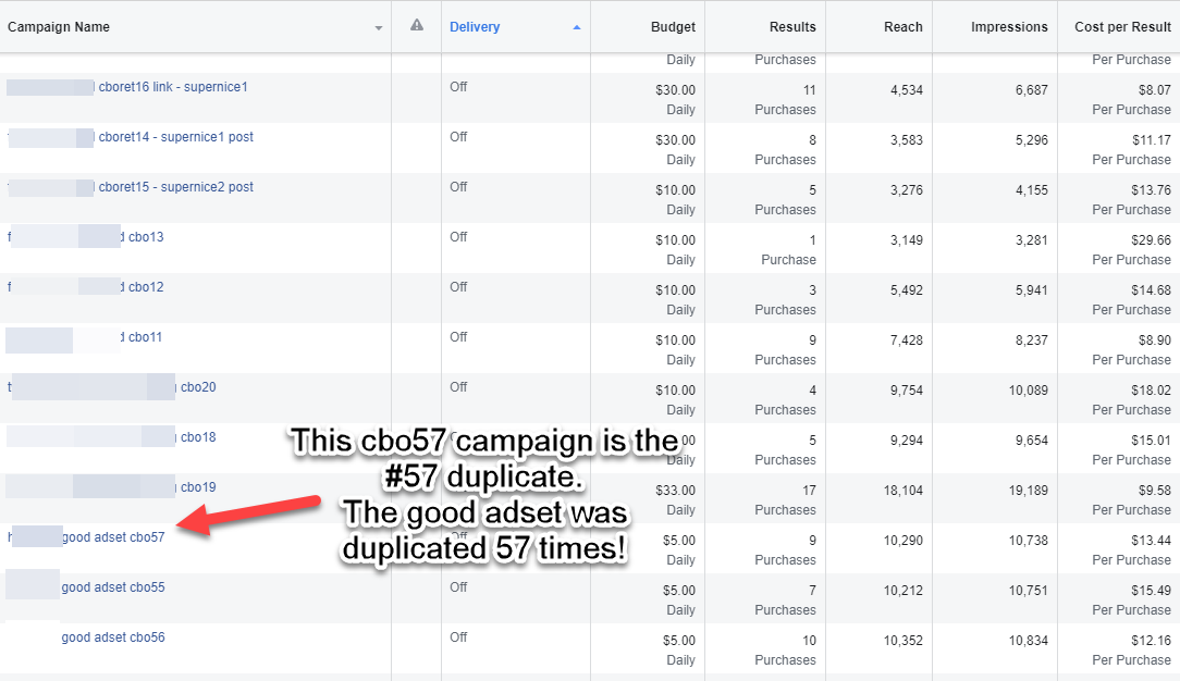 Facebook CBO ads scaling by duplicating winning adset