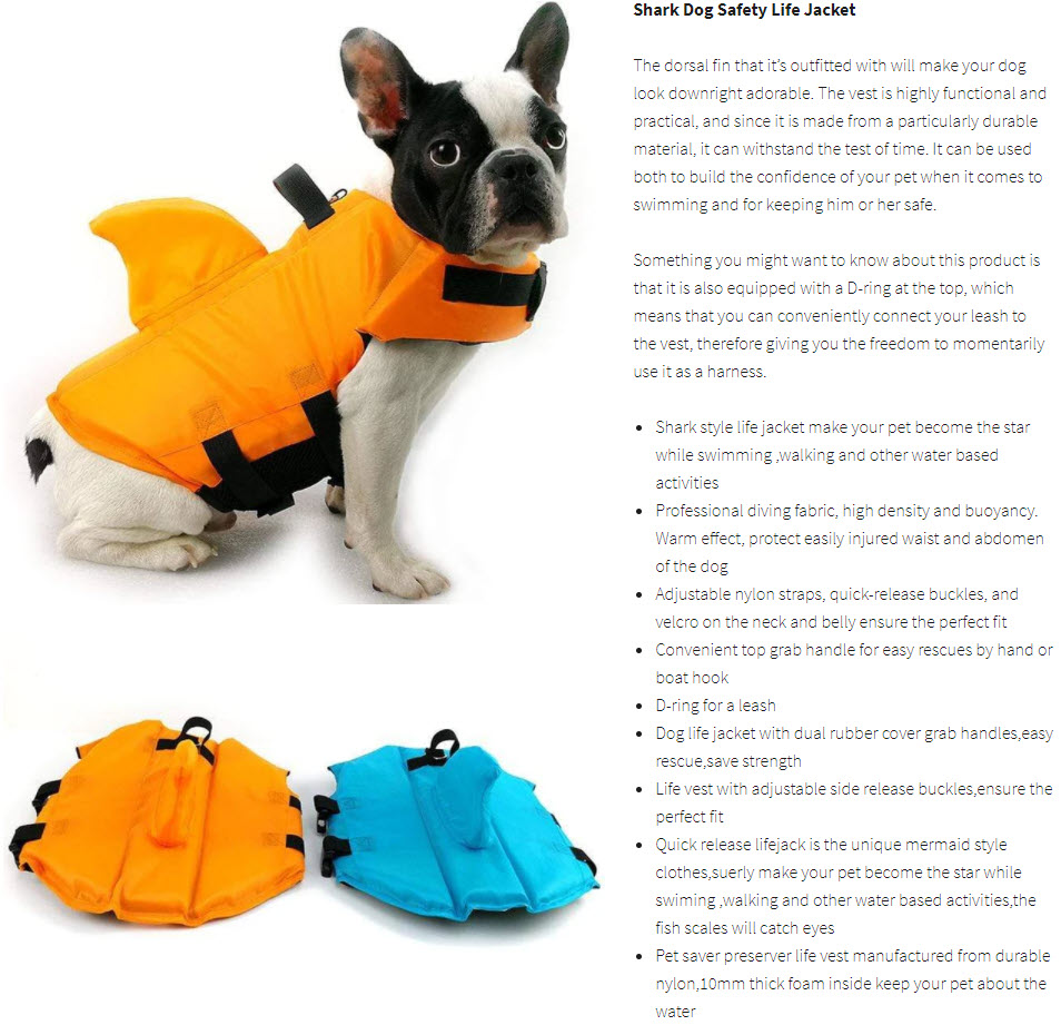 shark dog life vest product description