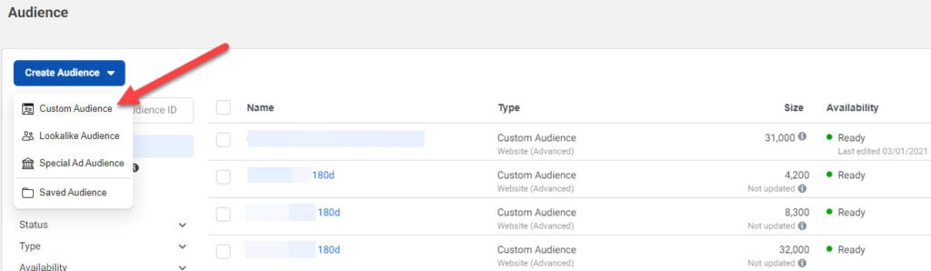 custom audience creation Facebook ads