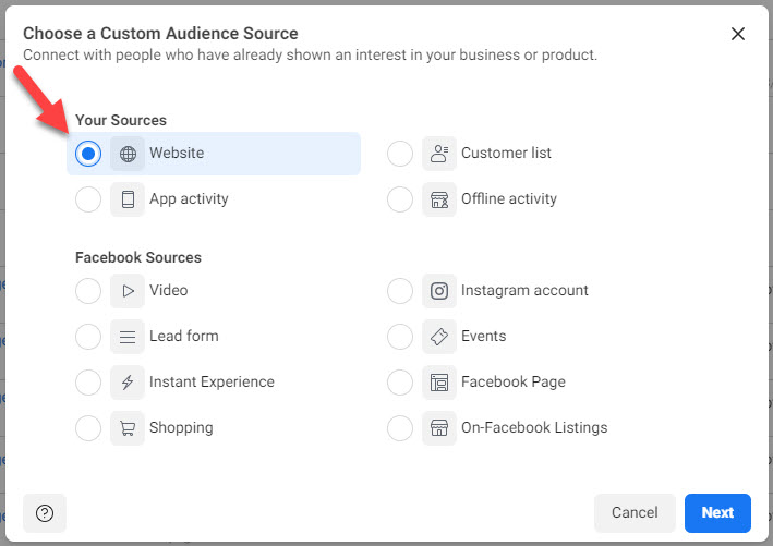 facebook ads custom audience source