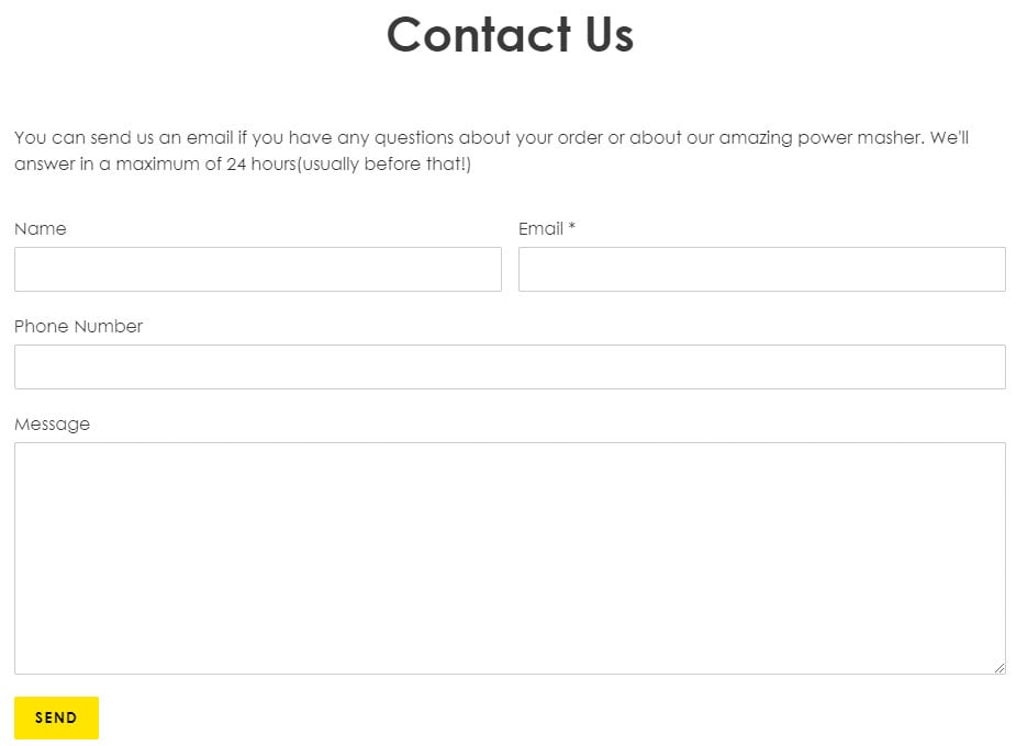 contact us example page on Shopify