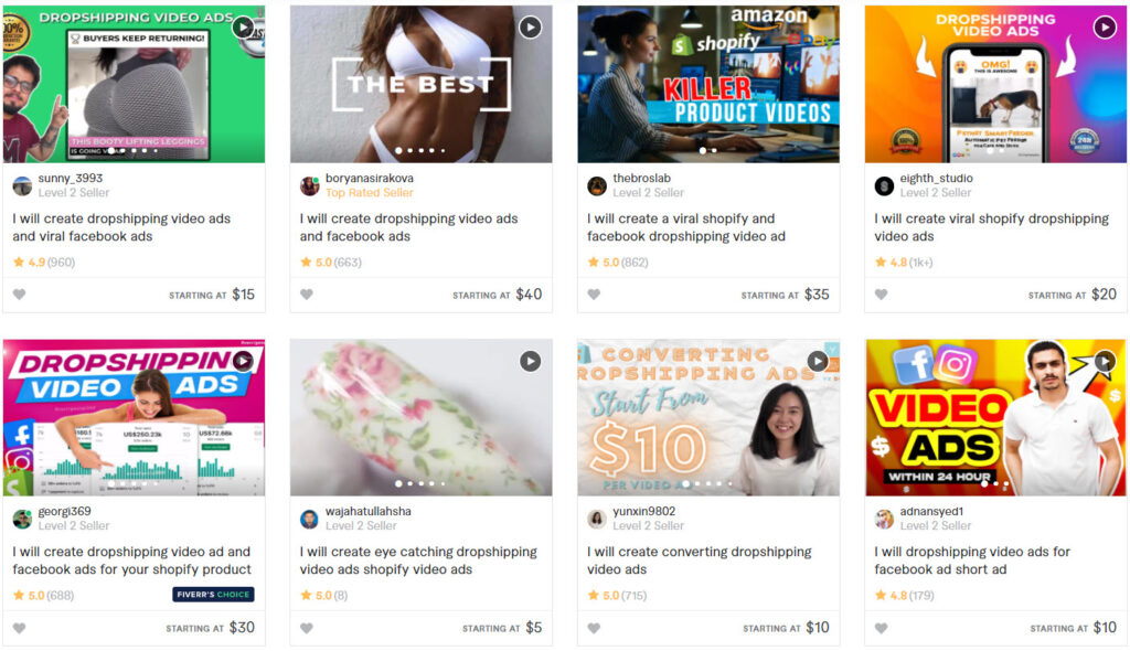 Dropshipping video ads on Fiverr