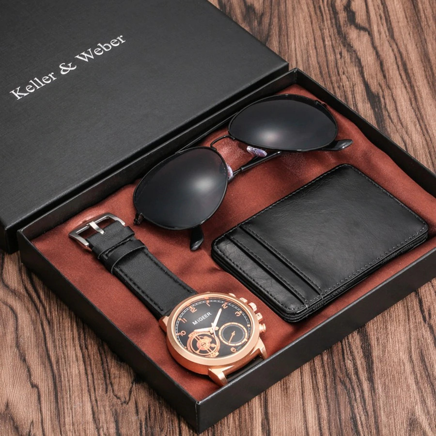 men's gift box watch, sunglasses and wallet