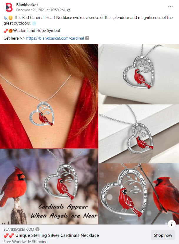 cardinal necklace Facebook ad