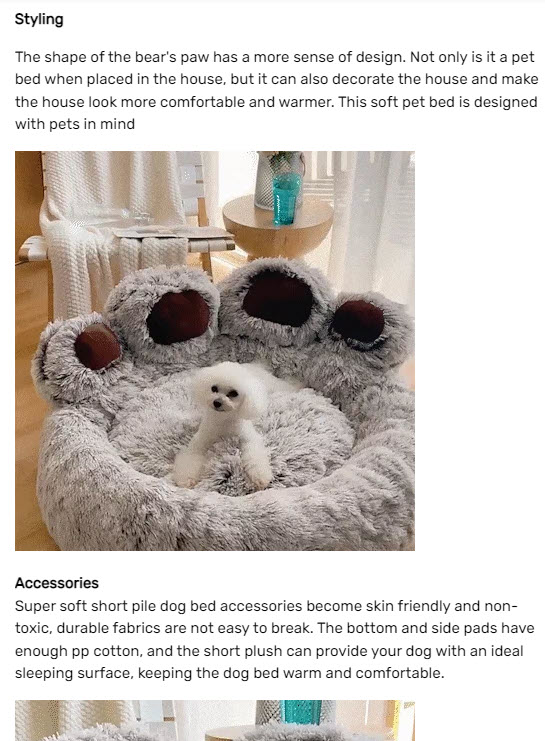 Paw pet bed product description