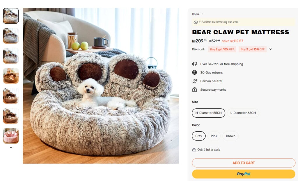 claw pet bed shopify store