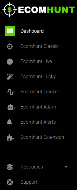 Ecomhunt menu side bar