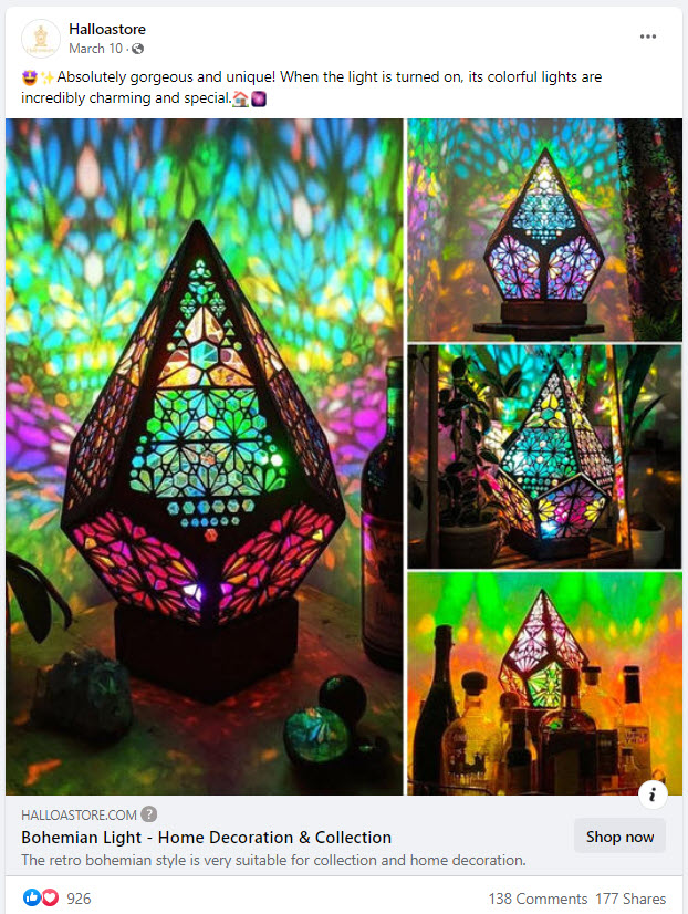 bohemian led lamp facebook photo ad