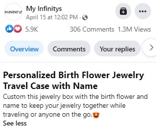 Custom jewelry box Facebook ad copy