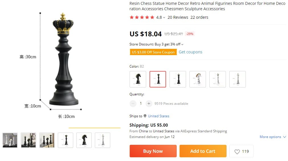 chess figurine price on Aliexpress