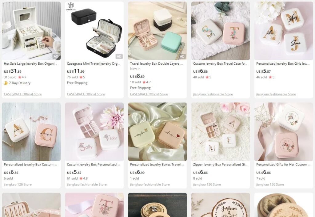 personalized jewelry box products on Aliexpress