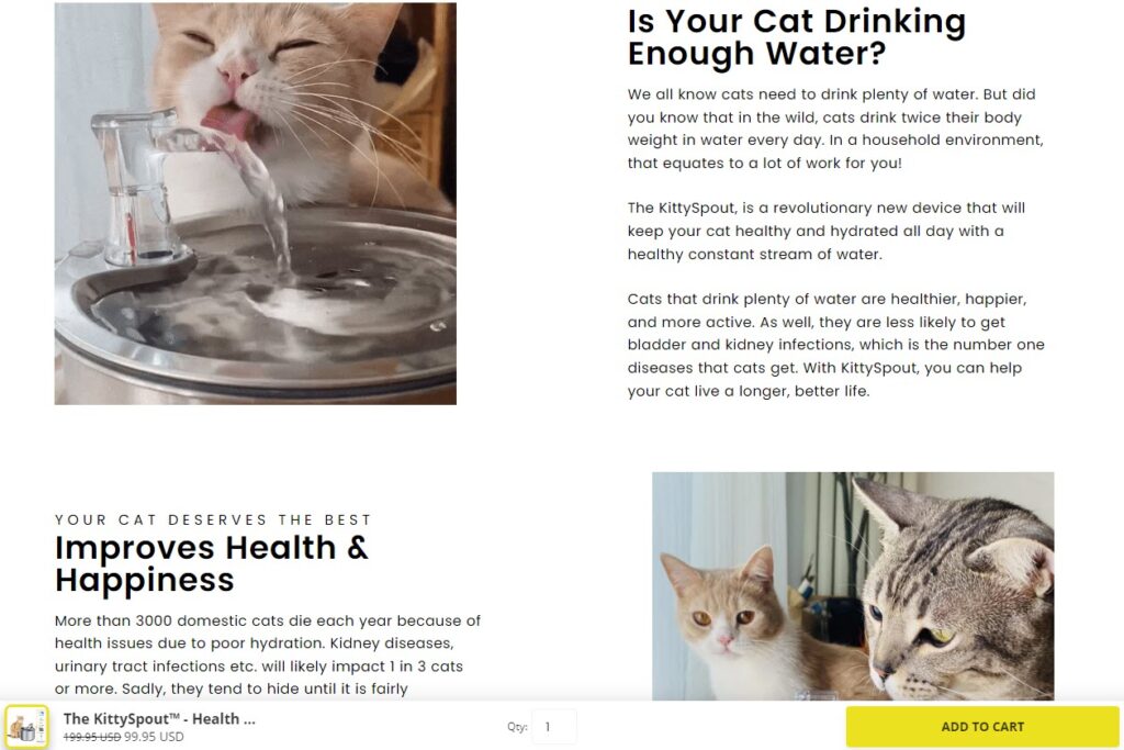 cat drinking water fountain shopify product description