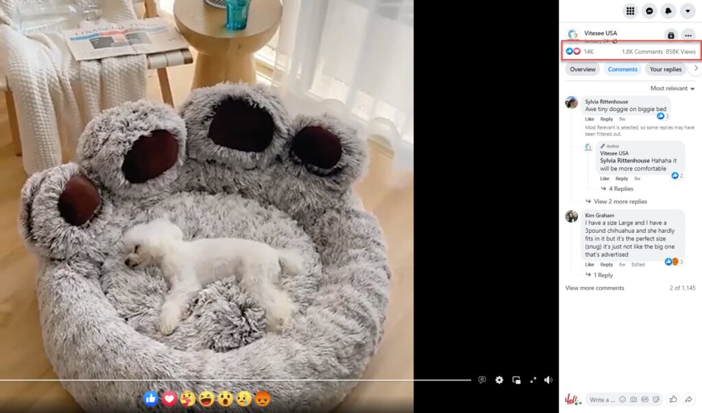 Calming pet bed Facebook ad