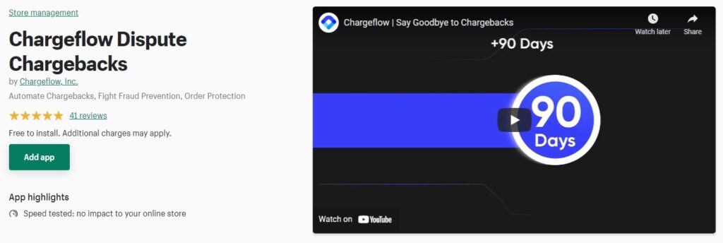 Chargeflow Dispute Chargebacks Shopify app