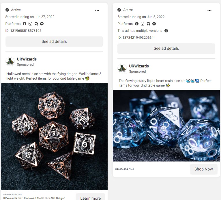 DnD Dragon Metal Dice Set Engagement Facebook ad library