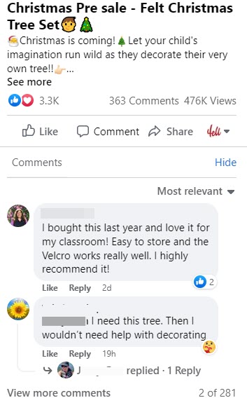 diy christmas tree facebook ad engagement