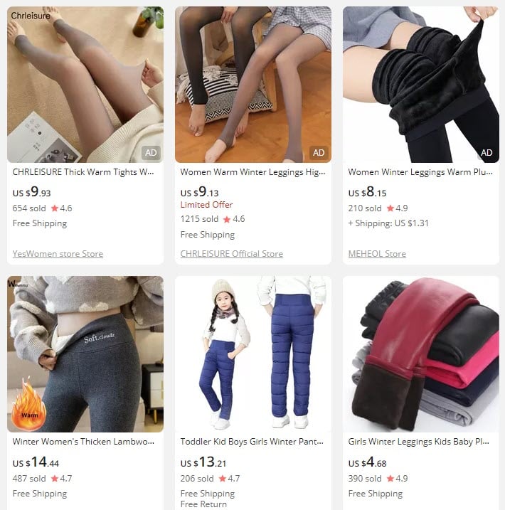 warm leggings on Aliexpress