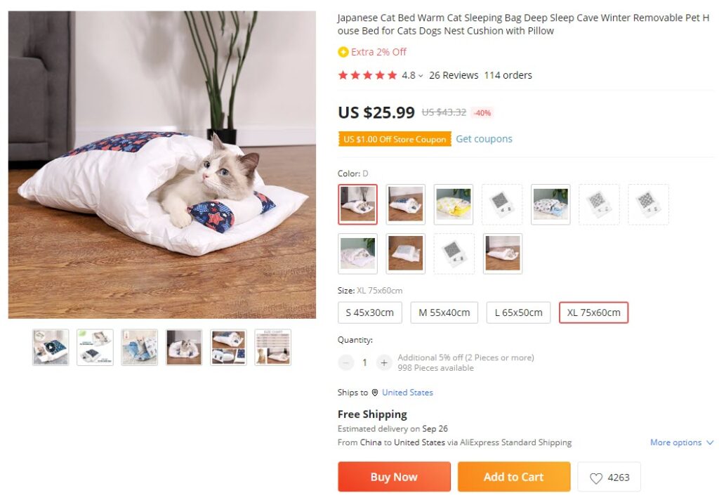 warm winter pet bed on Aliexpress