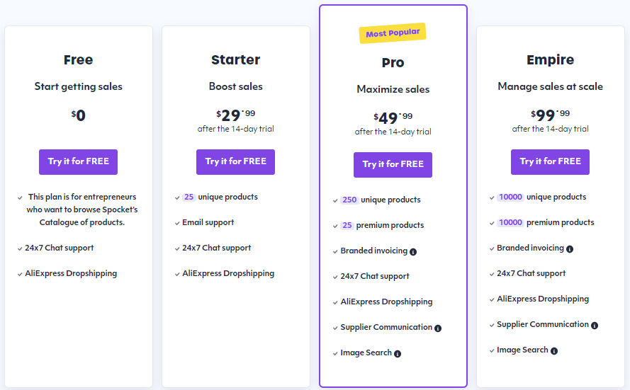 Spocket price plan