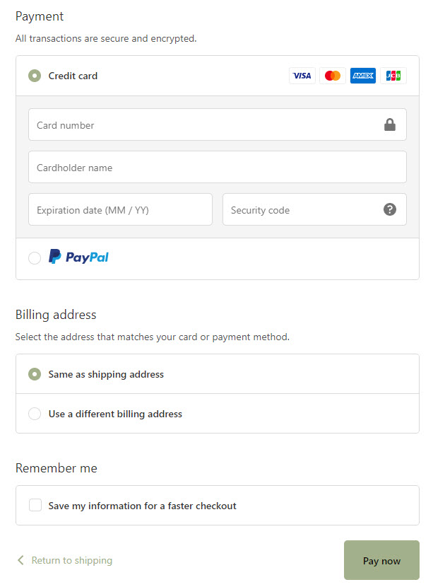 Shopify payment page