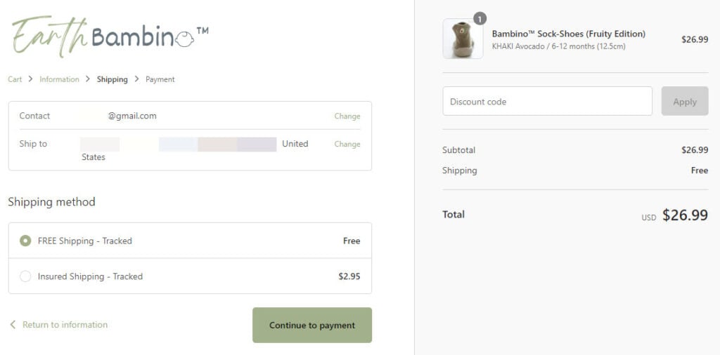 Shopify checkout shipping page