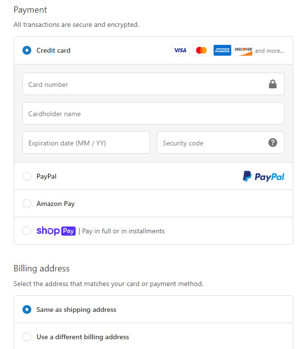 shopify payment page