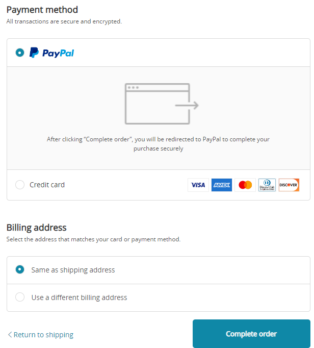 Shopify payment page