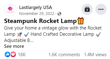 Facebook ad engagement steampunk rocket lamp