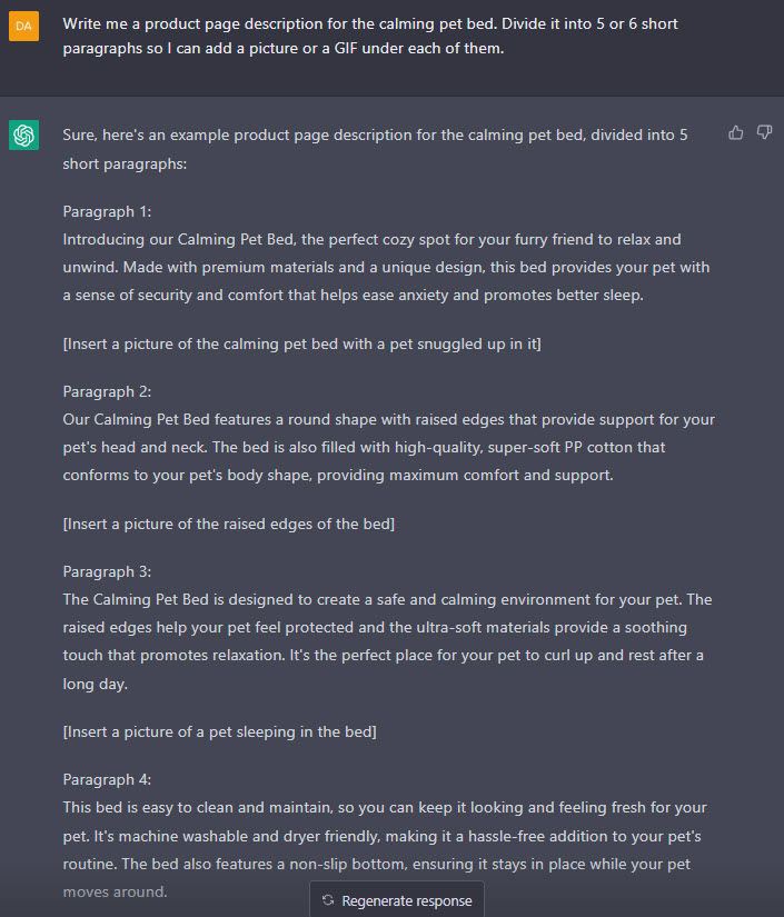 ChatGPT product page description