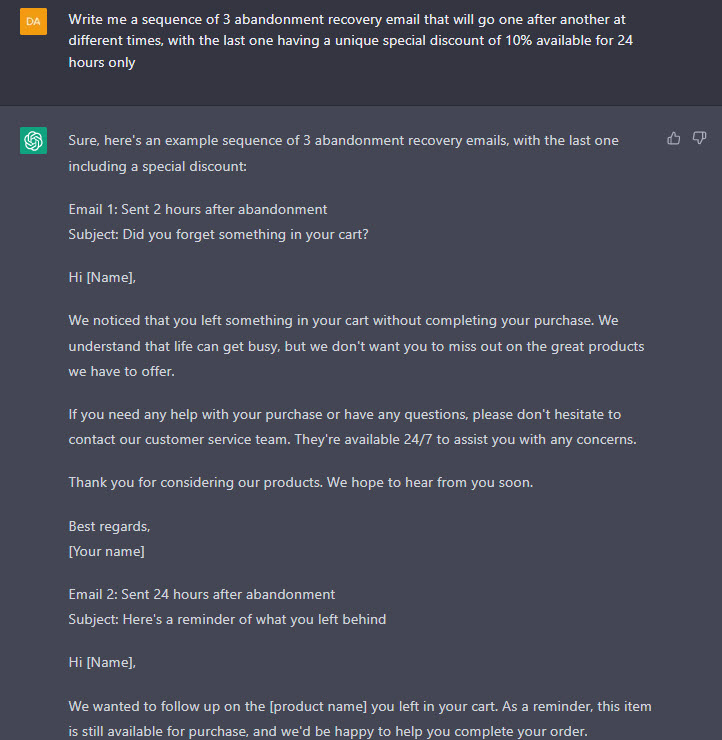 ChatGPT abandonment recovery emails