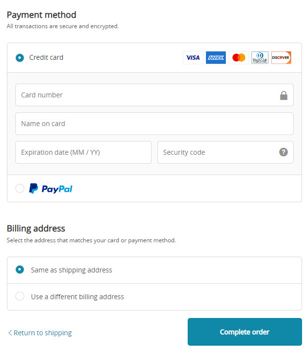 Shopify payment page