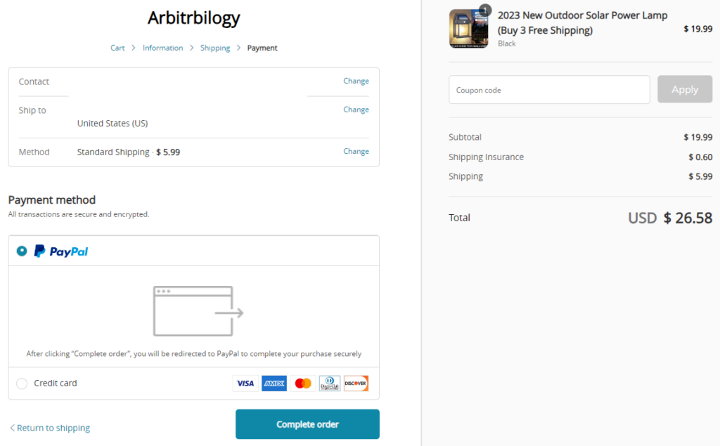 Shopify payment page