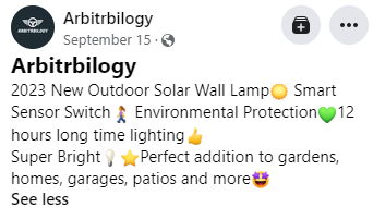 Solar Wall Lamp Facebook Ad Copy